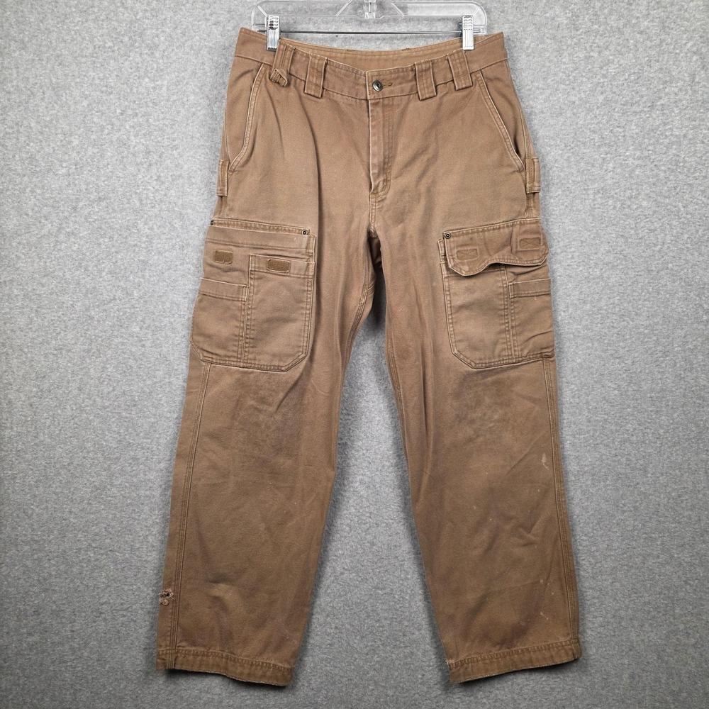 Duluth Trading Co Fire Hose Pants Mens 33x30 Brown Cargo Canvas Workwear Utility